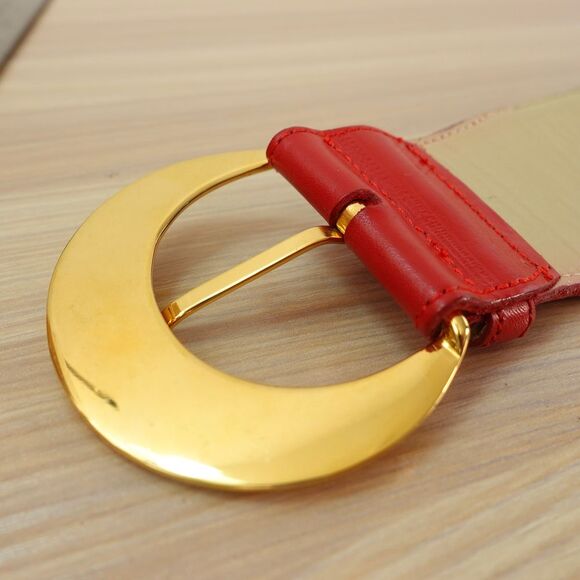 VALENTINO GARAVANI Belt Women 65 26 XS‎ Red Wide Leather Gold Buckle Chunky Wide main image 4